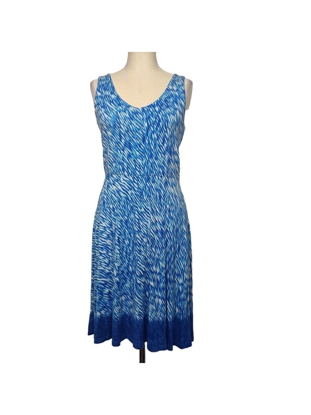 Athleta Blue White Printed Sleeveless Scoop Neck Dress S